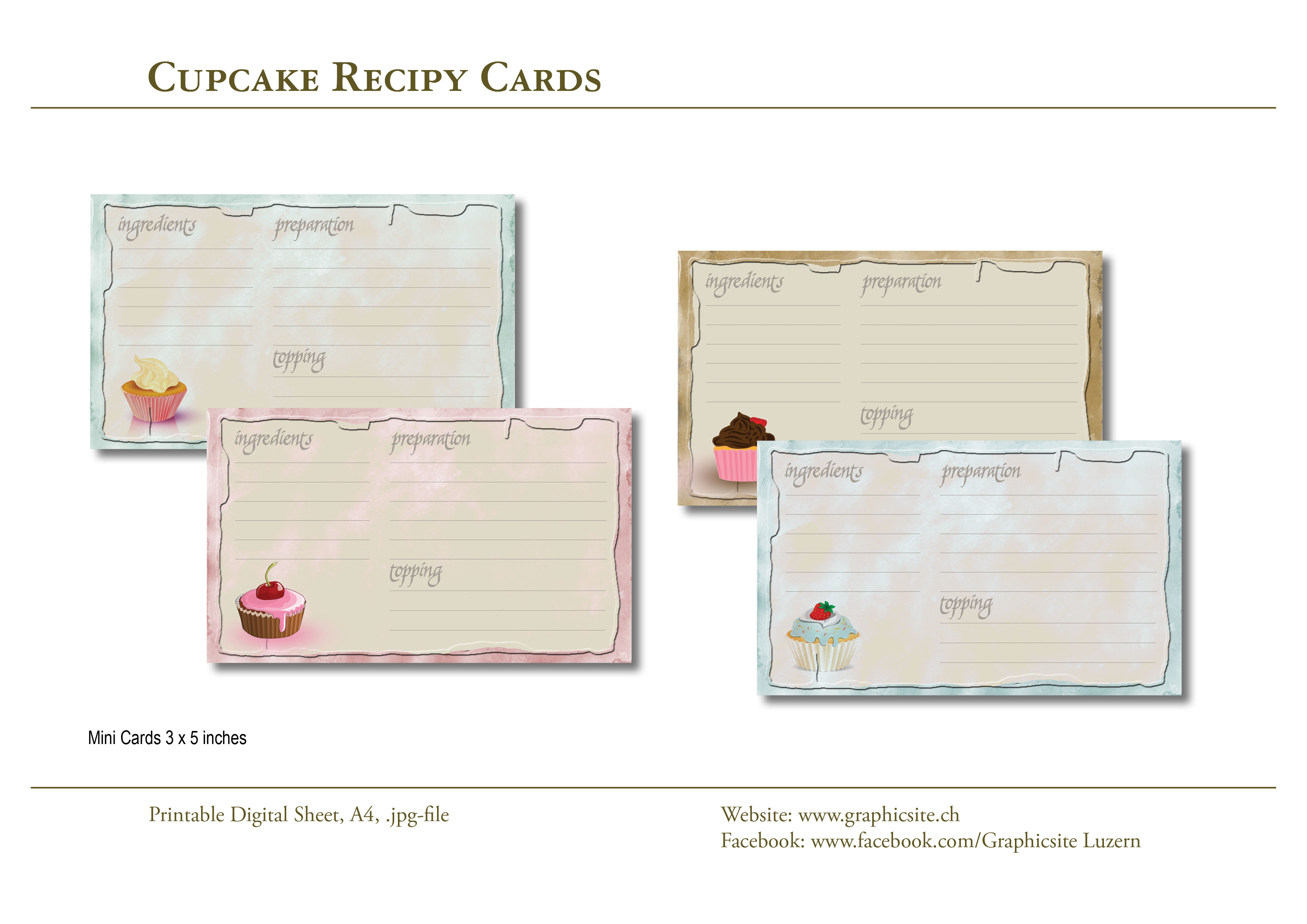 Printable Digital Sheets - 3x5_images - Cupcake Recipes - #cupcakes, #recipe, #cards, #crafts, #papers,